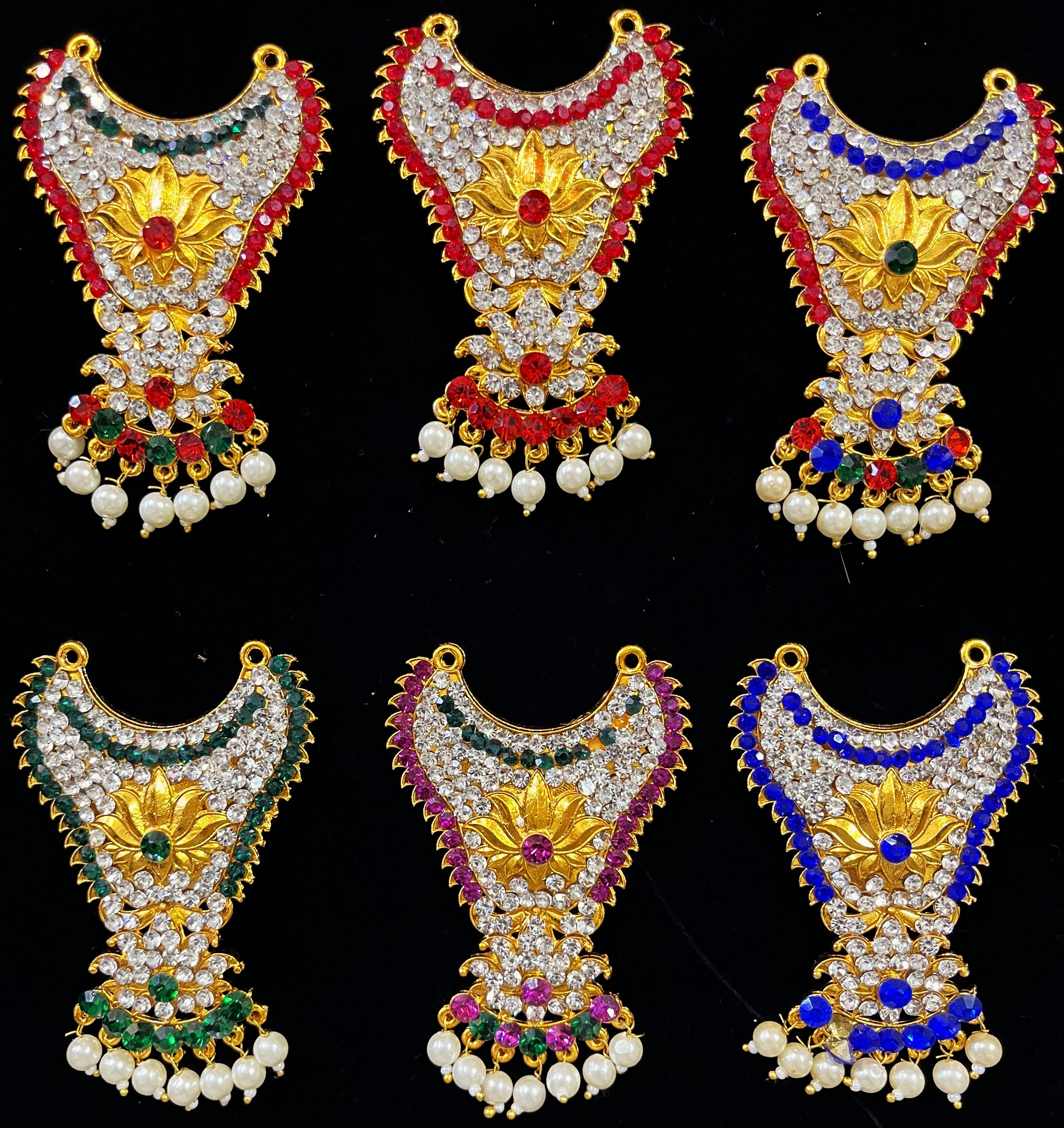 Grand Kavacham Necklace – Full Chest Armour Design - Red, Green & White stones / Pink, green & white stones / Red, Green, Blue & White stones / Red & white / Green & White stones / Blue & white stones on gold plated metal alloy - Length: 3 inches, Widt... 1