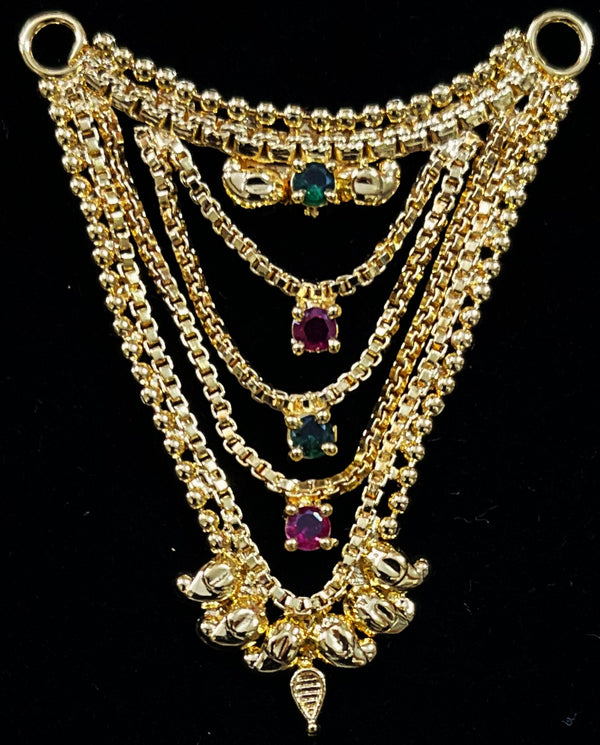Multi-Layer Temple Haram – Royal Grand Alankaram - Red, Green & White stones / Pink, green & white stones on gold plated metal alloy - Length: 2 inches, Width: 1.5 inches