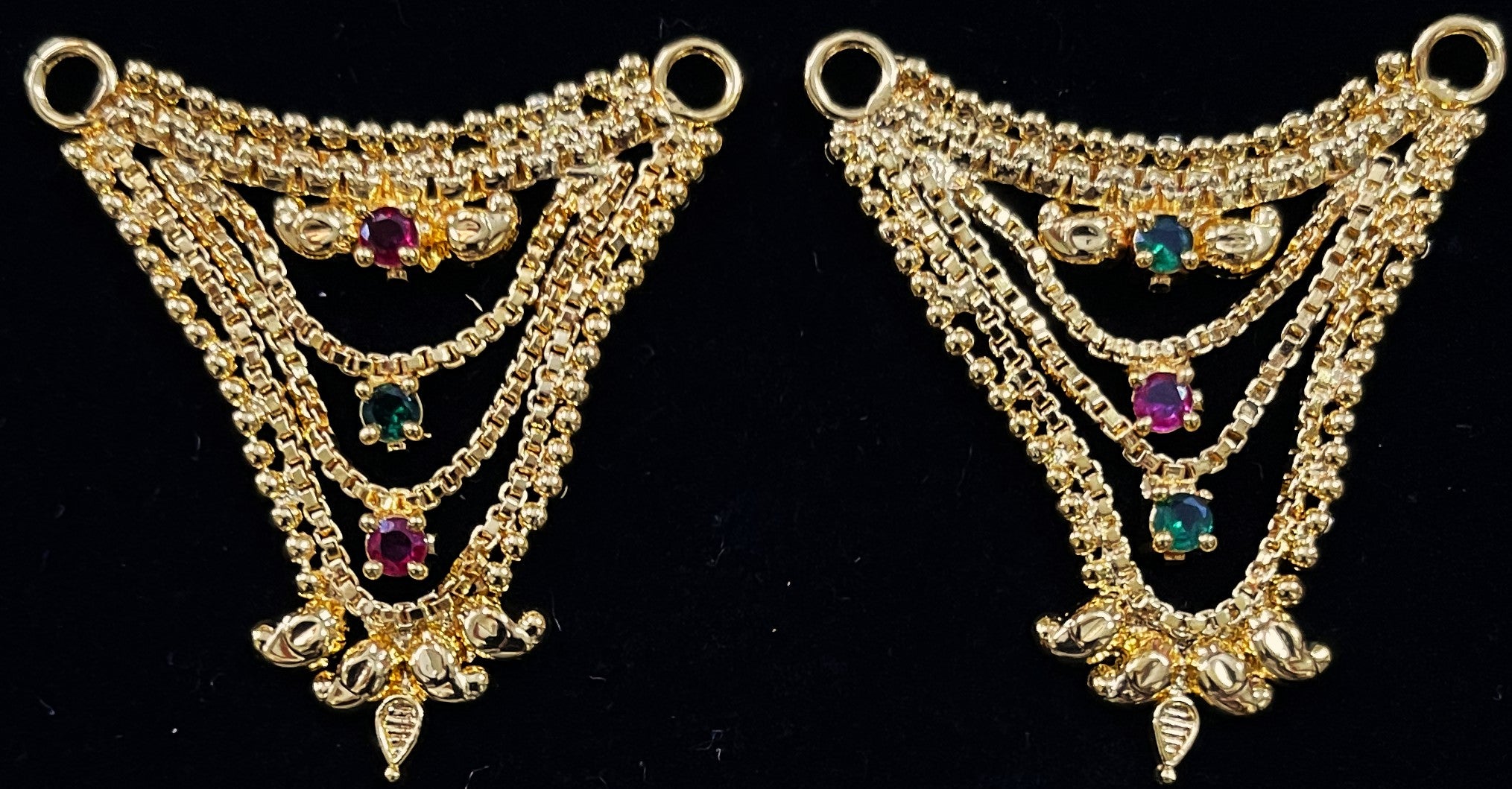 Multi-Layer Temple Haram – Royal Grand Alankaram - Red, Green & White stones / Pink, green & white stones on gold plated metal alloy - Length: 1.5 inches, Width: 1.25 inches 1