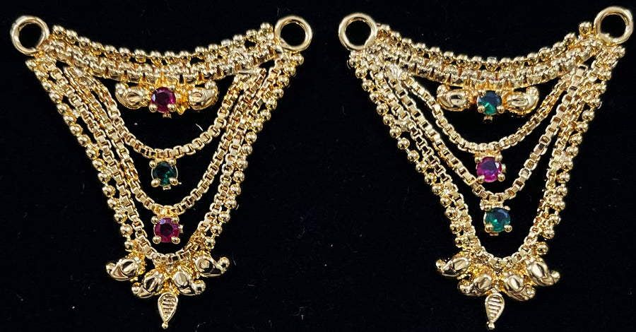 Multi-Layer Temple Haram – Royal Grand Alankaram - Red, Green & White stones / Pink, green & white stones on gold plated metal alloy - Length: 1.5 inches, Width: 1.25 inches