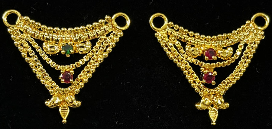 Multi-Layer Temple Haram – Royal Grand Alankaram - Red, Green & White stones / Pink, green & white stones on gold plated metal alloy - Length: 1 inches, Width: 1 inches