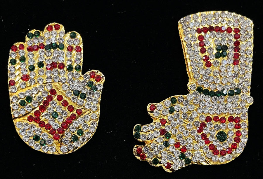 Hasta Kavacham – Sacred Hand Armour - Red, Green & White stones on gold plated metal alloy - Length: 2 inches