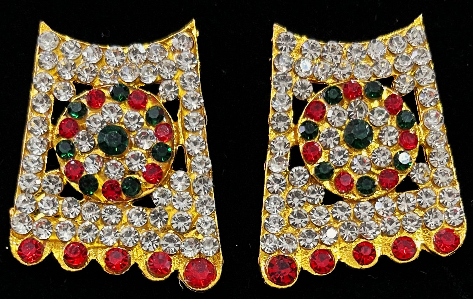 Hasta Pada Kavacham – Sacred Feet Armour - Red, Green & White stones on gold plated metal alloy - Length: 1.5 inches 1