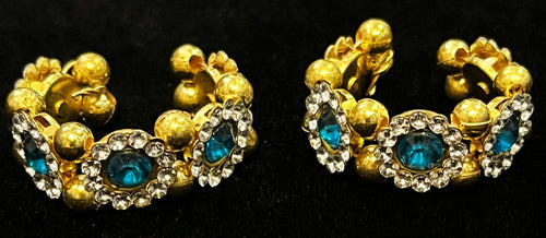 Adjustable Temple Bangles – Flexible Fit for All Idols - White & Sky Blue stones on gold plated metal alloy - Diameter: 2 cms