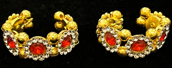 Adjustable Temple Bangles – Flexible Fit for All Idols - White & Red stones on gold plated metal alloy - Diameter: 2 cms