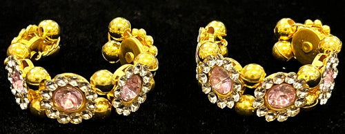 Adjustable Temple Bangles – Flexible Fit for All Idols - White & Baby Pink stones on gold plated metal alloy - Diameter: 2 cms