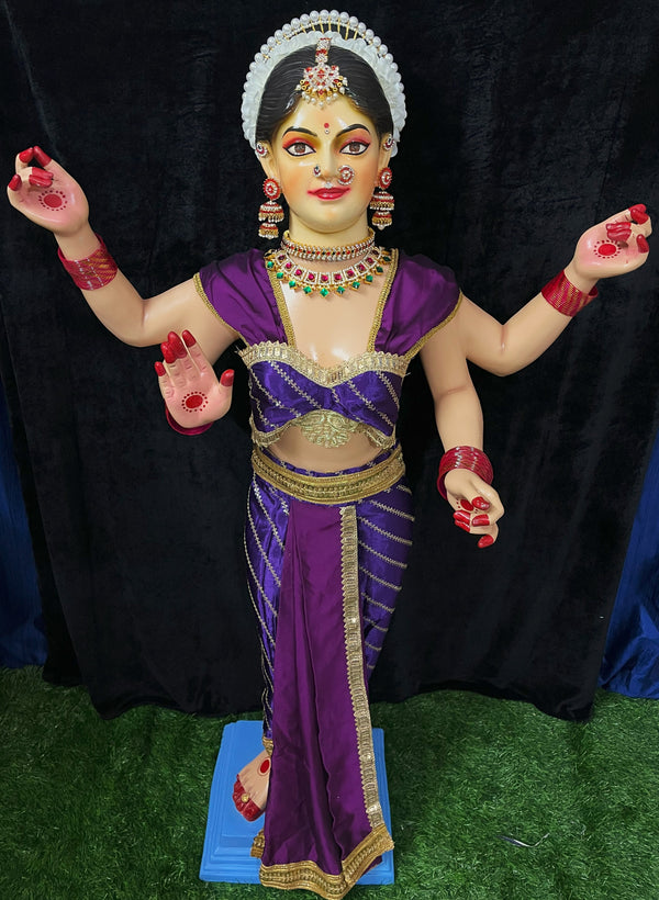 Premium Amrapalli Bharatanatyam Dress for Medium Standing Varamahalakshmi Body | Semi Silk Alankaram Dress - Purple with Gold sequence work border