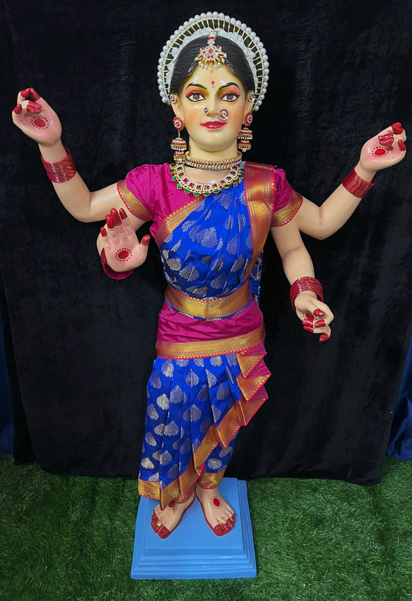 Premium Cross-Pleated Tapeta Silk Dress for Medium Standing Fiber Body - Royal Blue and Pink Saree with Pink Blouse