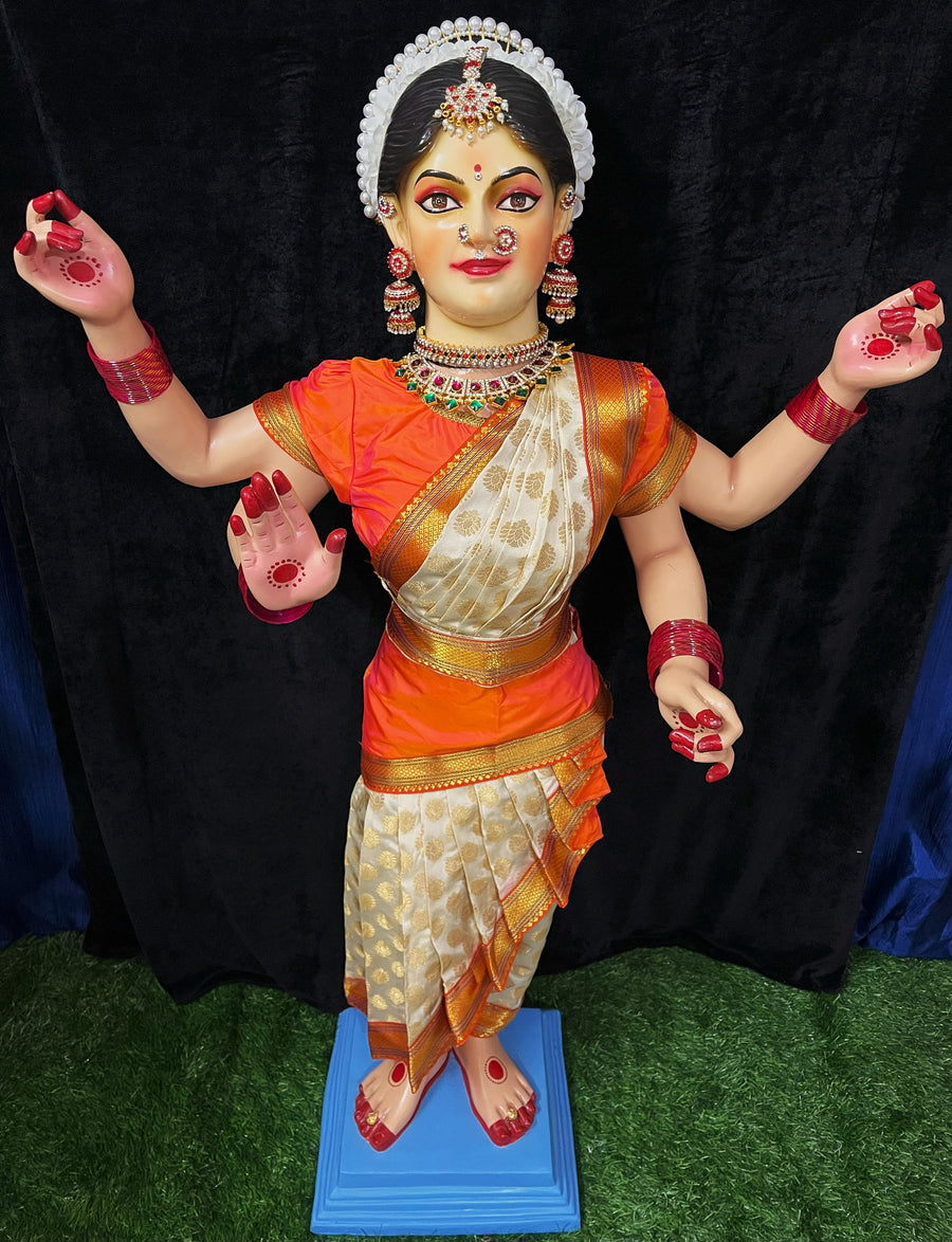 Premium Cross-Pleated Tapeta Silk Dress for Medium Standing Fiber Body - Off White and Orange Saree with Orange Blouse