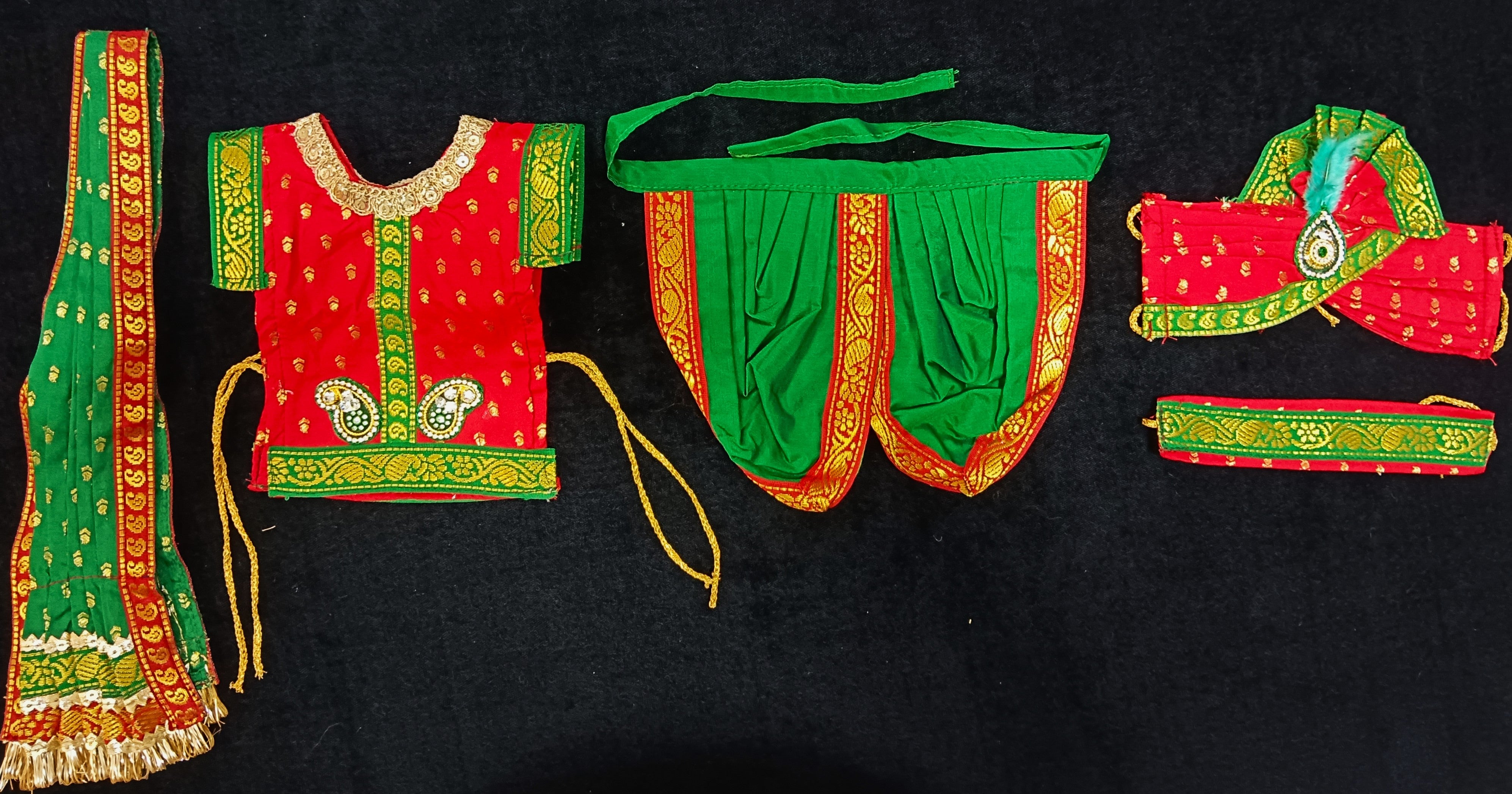 Raja Murugan Pre-Stitched Silk Dress Set in Small Butta Soft Silk (pure silk) - Yellow kurta and pagdi with Purple dhoti and shalya 2