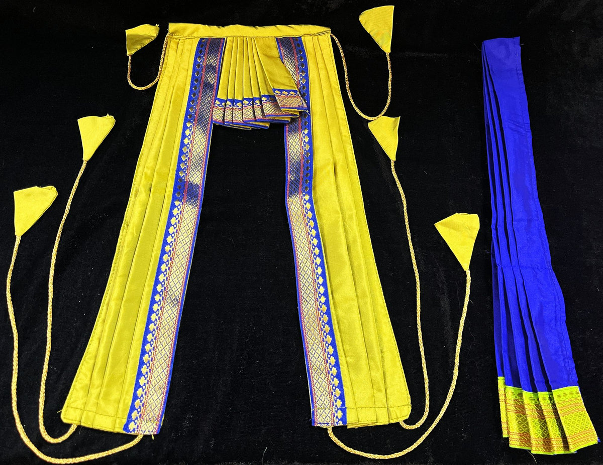 Dagdusheth Halwai Ganpati Dhoti made of Plain Silk (Not Pure Silk) - Rama blue dhoti with Purple zari border and Purple Shalya