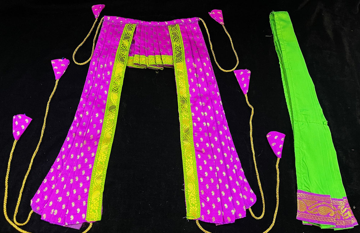Dagdusheth Halwai Ganpati Dhoti made of Soft Silk (Pure Silk) - Bottel Green dhoti with Orange  border and Orange Shalya
