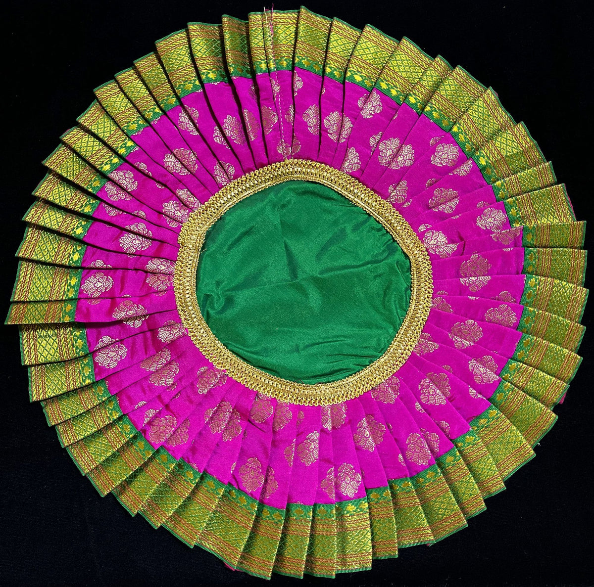 Sri Chakra Dress made of Tapeta Silk (Not Pure Silk) - Dark Green with Orange border