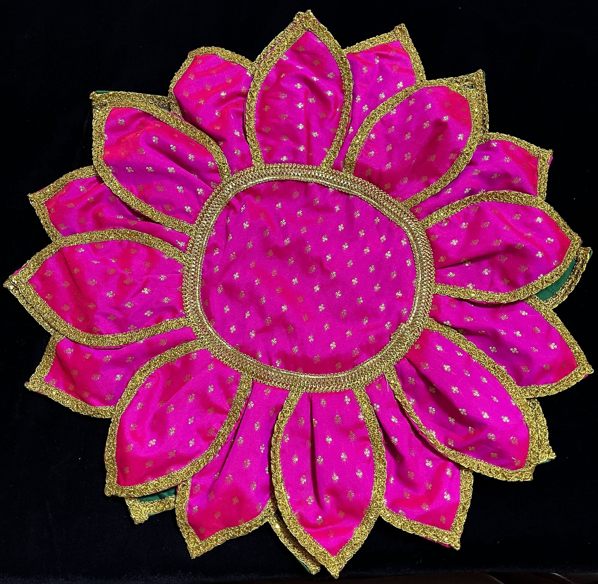 Lotus Asan made of Soft Silk (Pure Silk) - Red petals and Green leaves with Gold border 2
