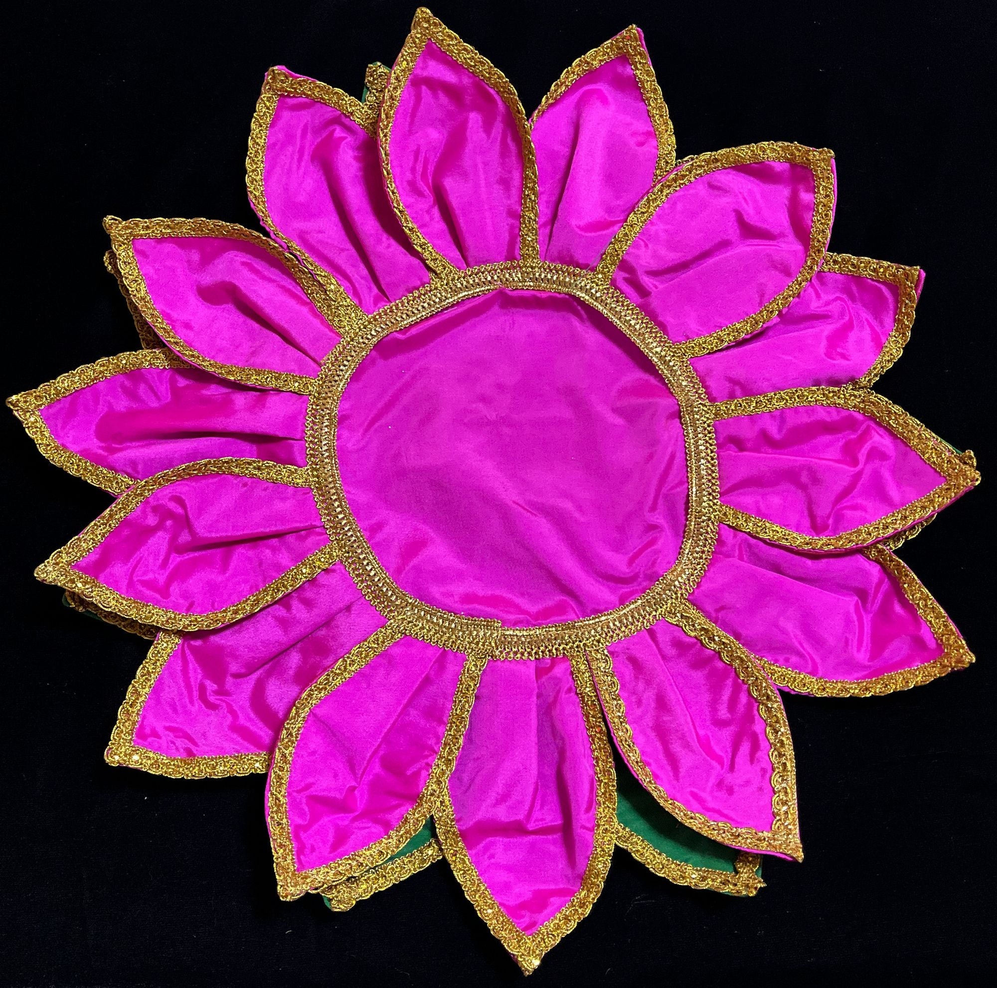 Lotus Asan made of Plain Silk (Not Pure Silk) - Off White petals and Green leaves with Gold border 2