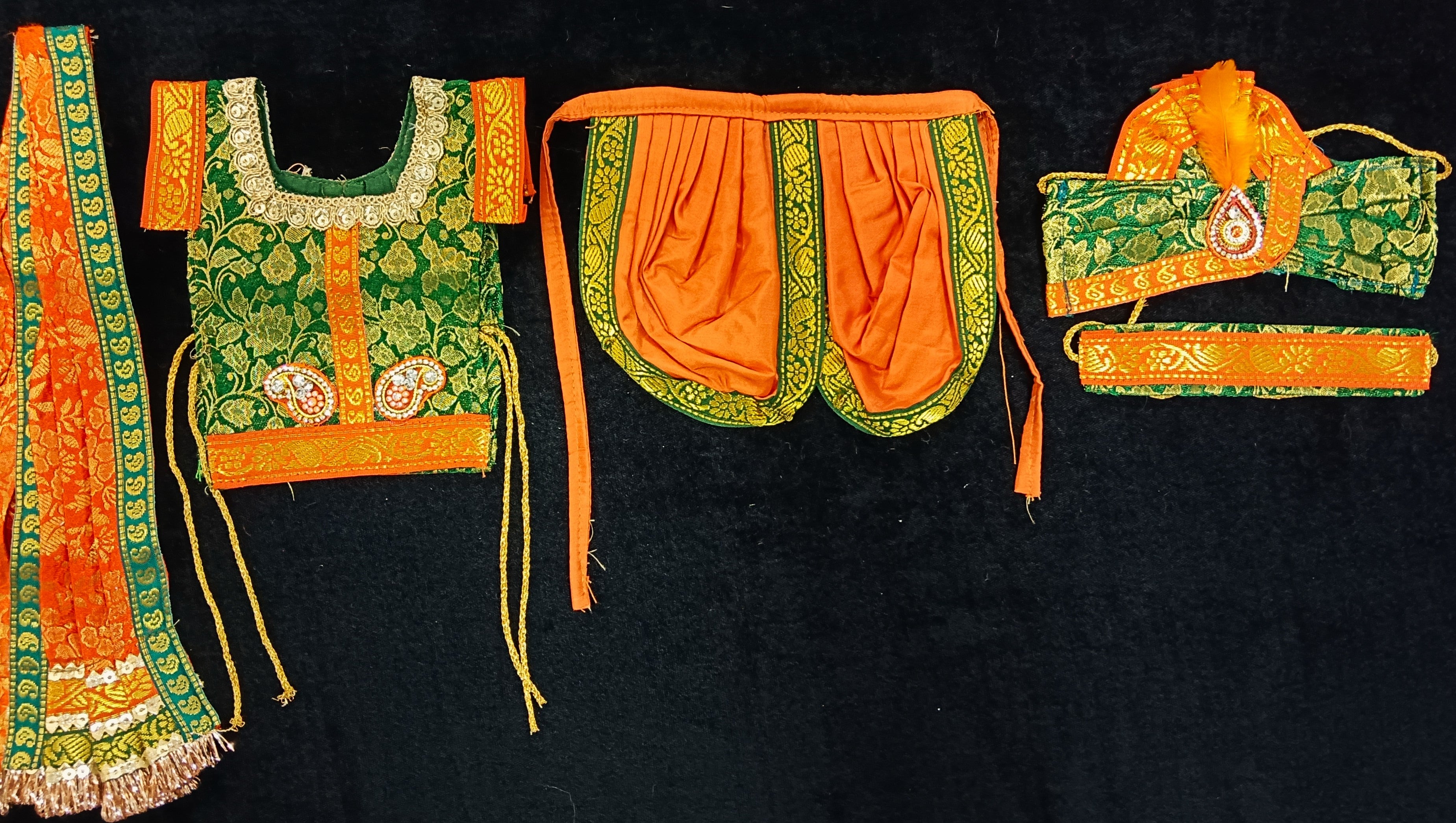 Raja Murugan Pre-Stitched Silk Dress Set in Brocade Silk (not pure silk) - Pink kurta and pagdi with Royal Blue dhoti and shalya 2