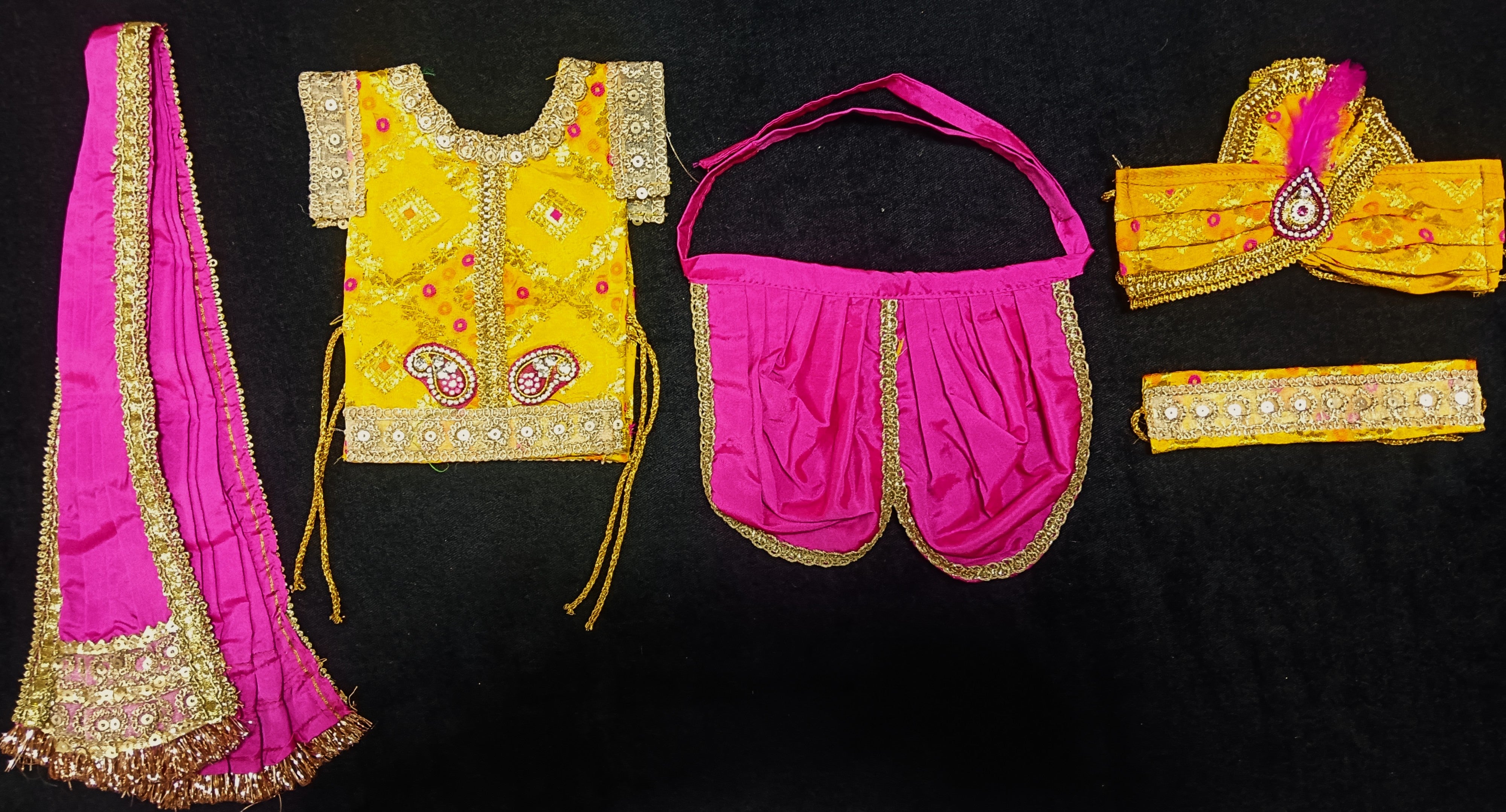 Raja Murugan Pre-Stitched Silk Dress Set in Multicolored Chanderi Silk (not pure silk) - Red kurta and pagdi with Dark Green dhoti and shalya 2