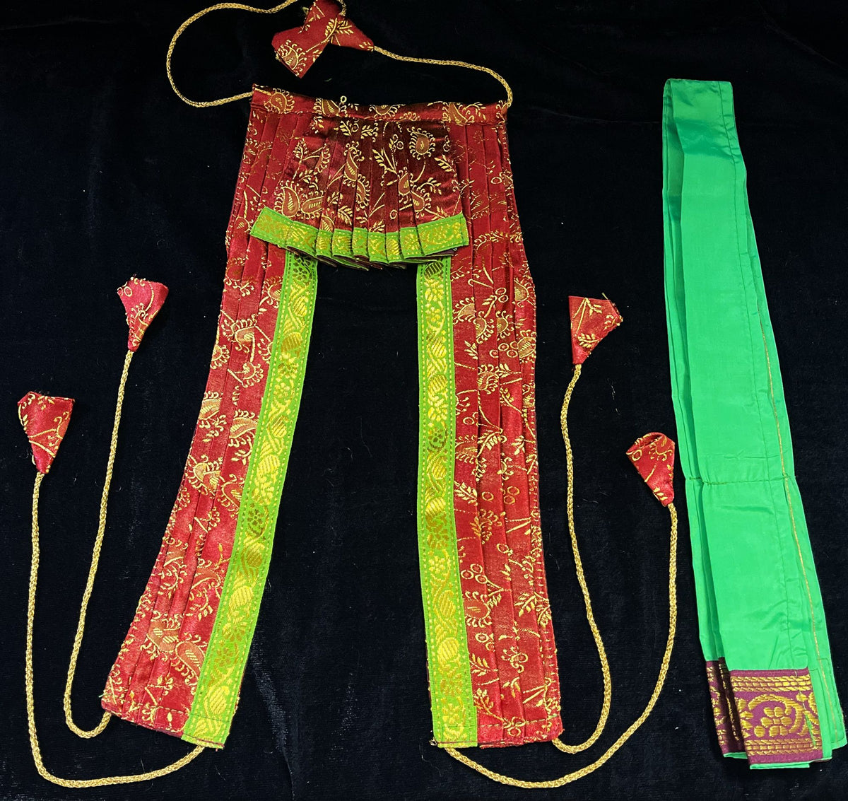 Dagdusheth Halwai Ganpati Dhoti made of Satin Silk (Not Pure Silk) - Navy blue dhoti with Red border and Red shalya