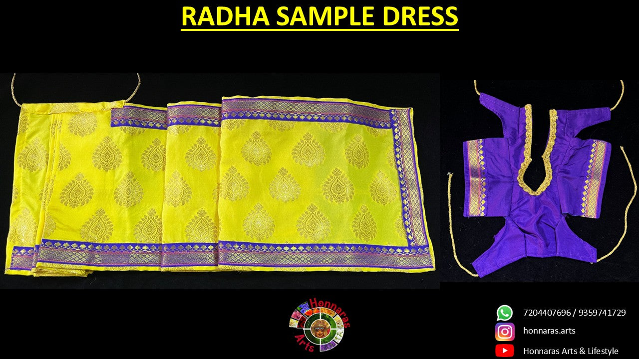 Amman Pavadai, Ammavaru Saree, Radha Krishna Vastra, Ram Sita Poshak, Radha Krishna Dress, Radha Rani Poshak for Standing Idol,pre stiched Sadi , Made of Pure Tapeta Silk - Dark Blue pre plated Saree with Orange Contrast and blouse 7