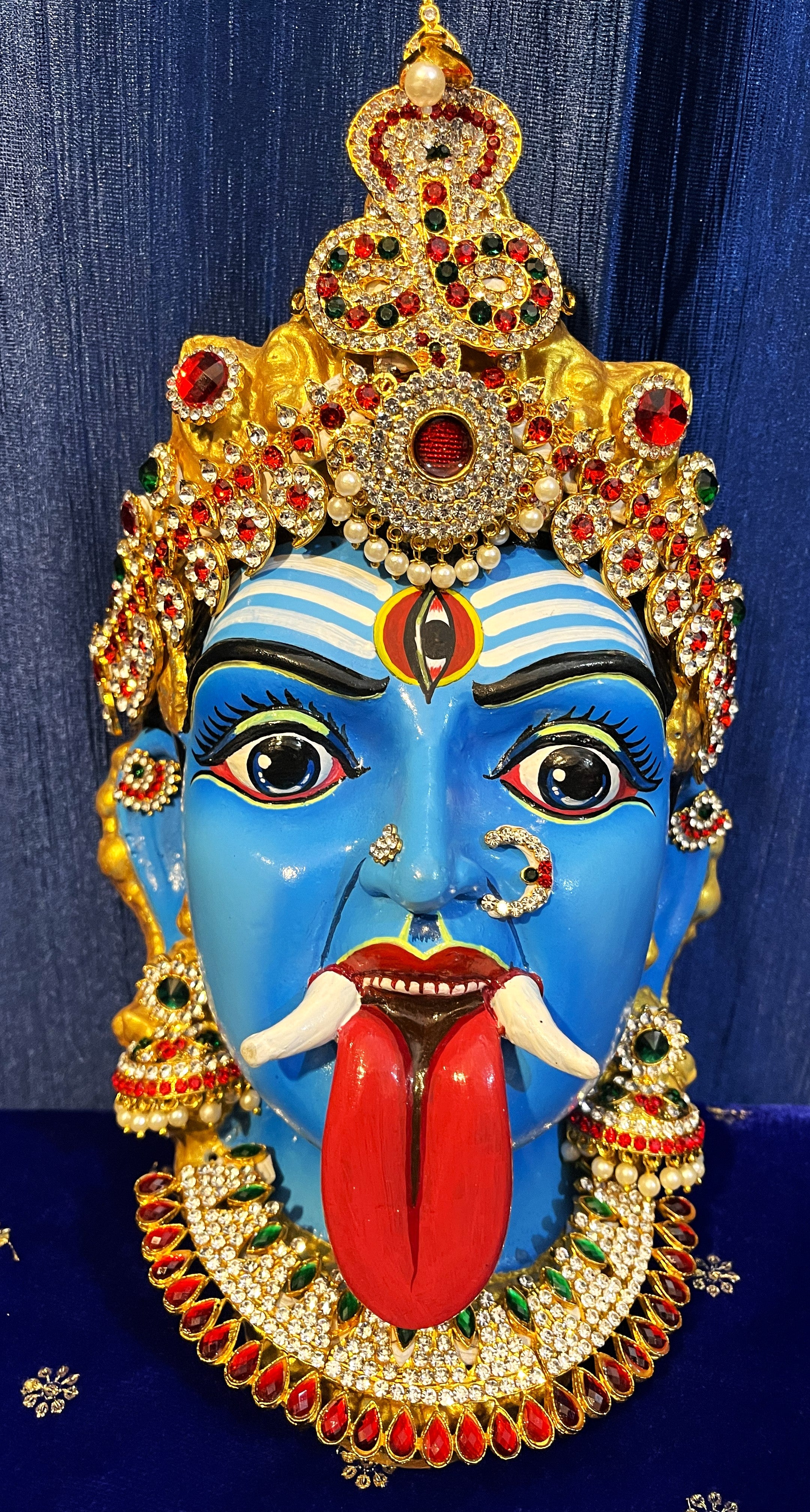 Premium Kali Fiber Half Face with Jewellery – 10.5 Inch (can be tied to coconut) - Blue 1
