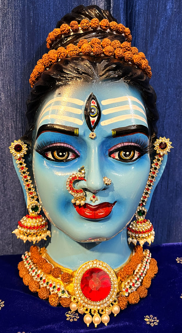 Premium Maheshwari Fiber Face with Jewellery – 12 Inch (can be tied to coconut) - Blue