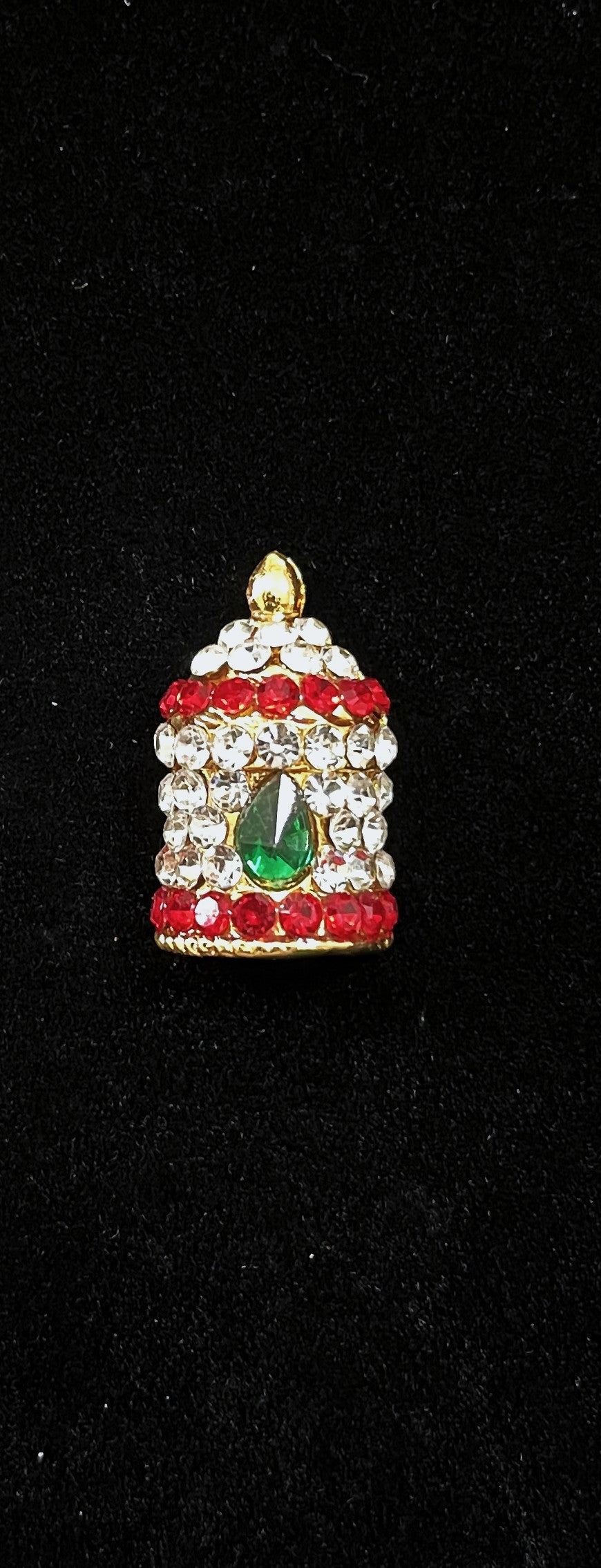 Traditional South Indian Stone-Studded Crown (Kireedam) - Pink, white & green stones on South Indian Stones metal alloy / Red, white & green stones on South Indian Stones metal alloy - Length: 2 cms, Width: 2 cms 1