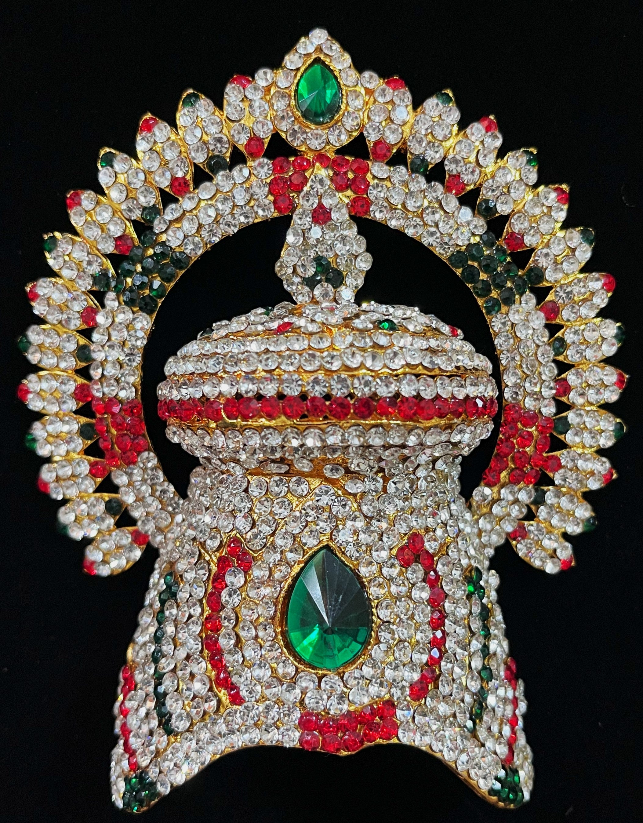 Royal Crown with Prabhavali – Divine Arch Design - Pink, white & green stones on South Indian Stones metal alloy / Red, white & green stones on South Indian Stones metal alloy - Length: 4 inches, Width: 3 inches 3