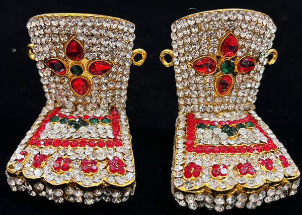 Pada / Legs Kavacham – Sacred Feet Armour - Pink, green and white / Red, white & green stones on South Indian Stones metal alloy - Length: 1.5 inches