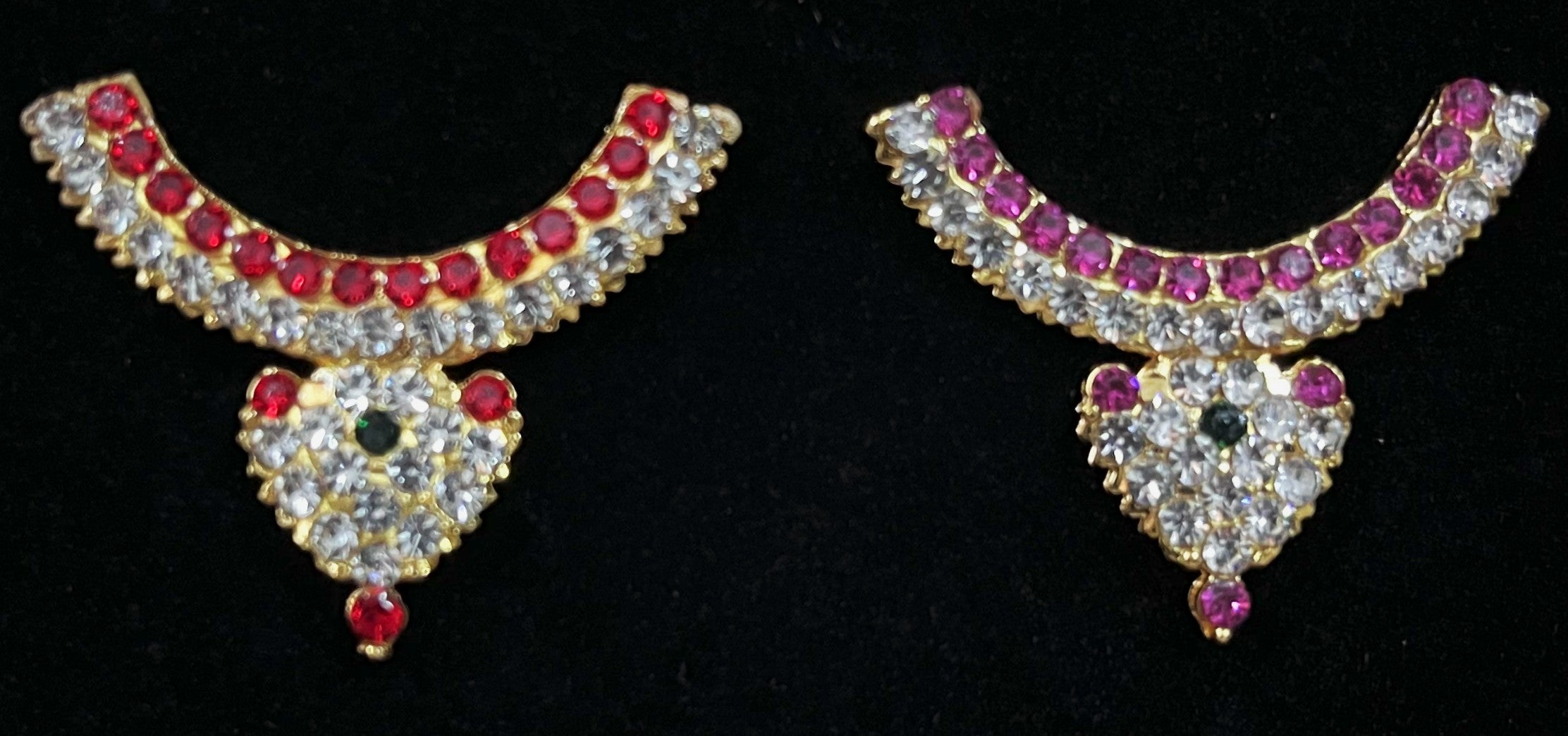 Short Necklace (Addigai) - Pink, white & green stones / Red, white & green stones on South Indian Stones metal alloy - Length: 1.2 inches, Width: 1.2 inches 2