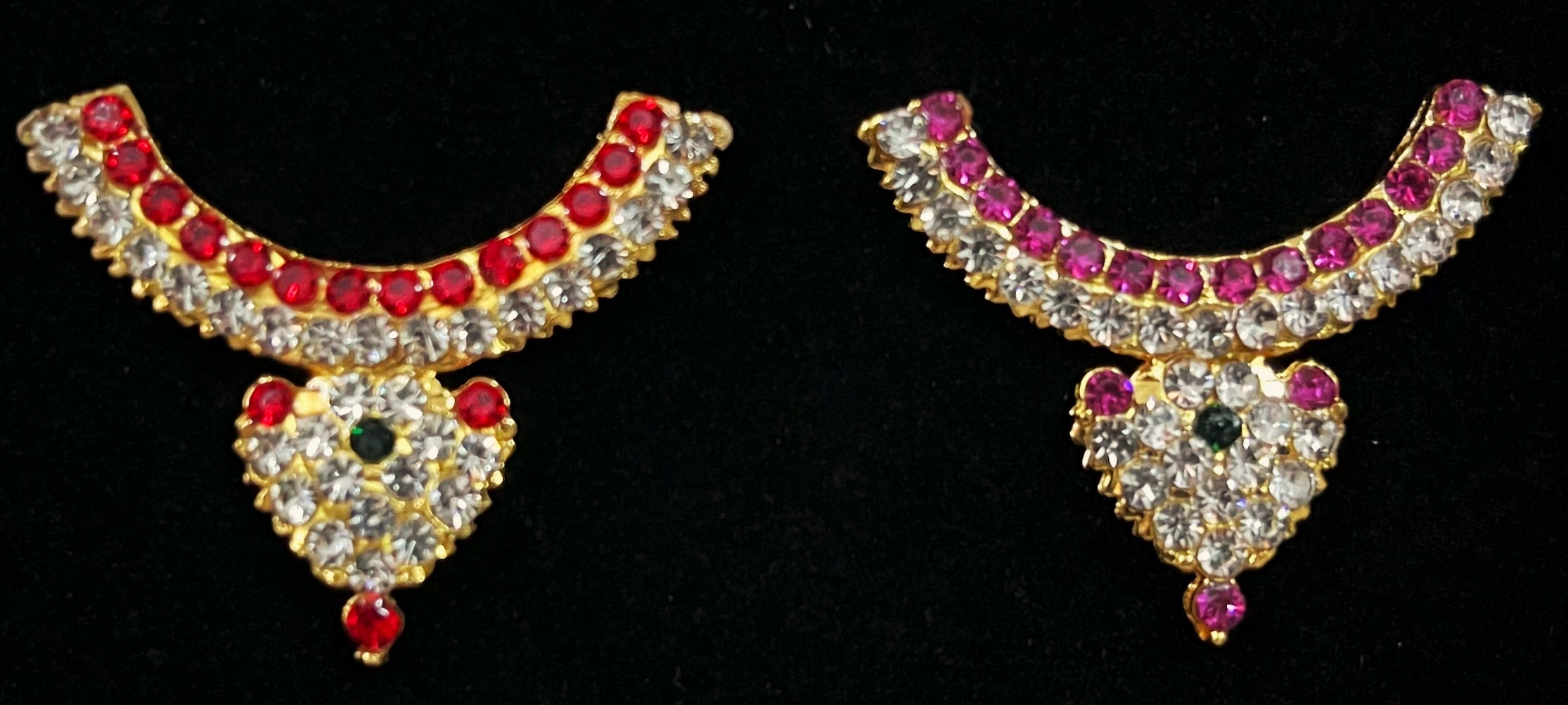 Short Necklace (Addigai) - Pink, white & green stones / Red, white & green stones on South Indian Stones metal alloy - Length: 1.2 inches, Width: 1.2 inches 1