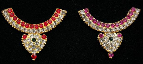 Short Necklace (Addigai) - Pink, white & green stones / Red, white & green stones on South Indian Stones metal alloy - Length: 1.2 inches, Width: 1.2 inches