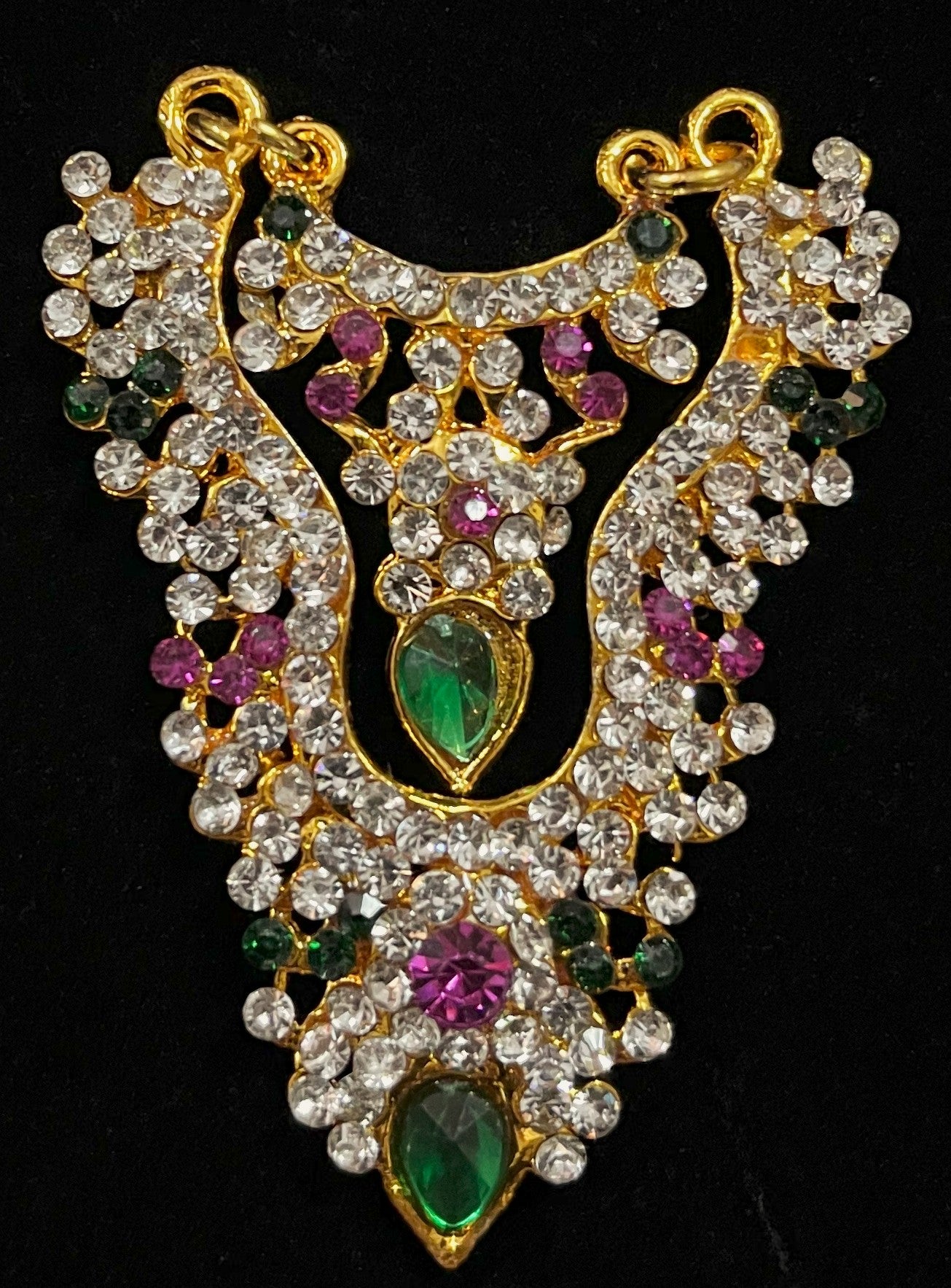 Multi-Layer Temple Haram – Royal Grand Alankaram - Pink, white & green stones on South Indian Stones metal alloy - Length: 2 inches, Width: 1 inches 1