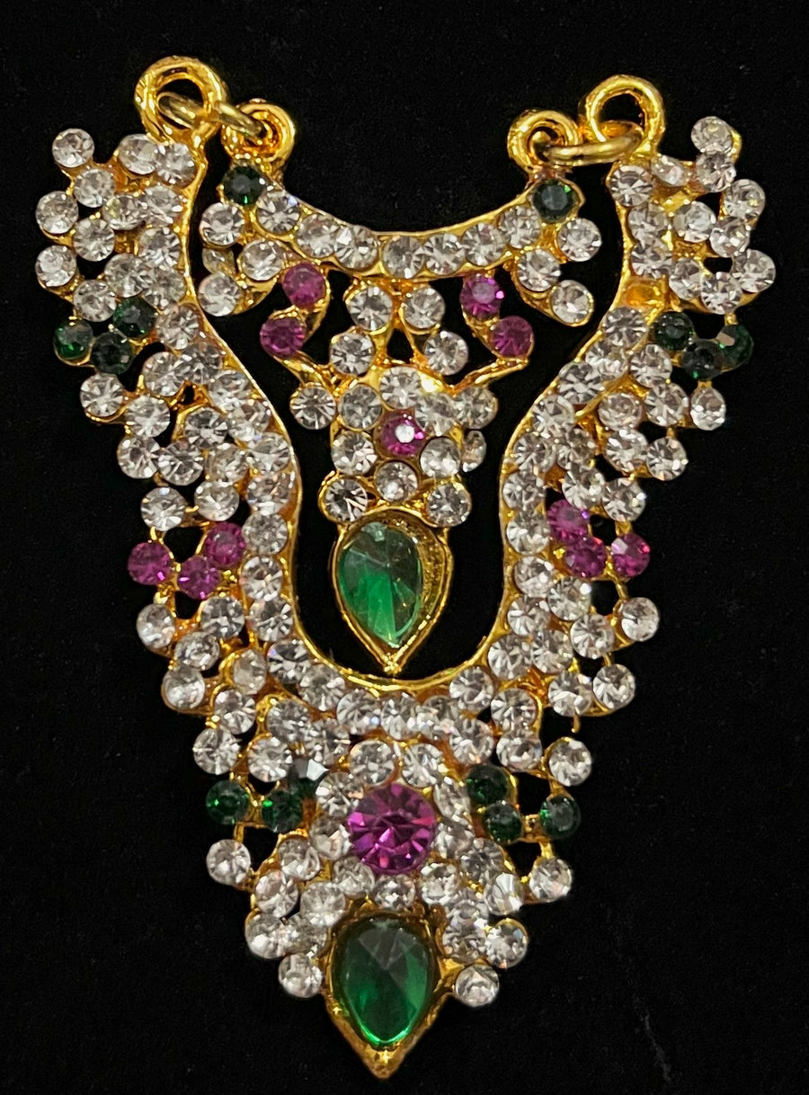 Multi-Layer Temple Haram – Royal Grand Alankaram - Pink, white & green stones on South Indian Stones metal alloy - Length: 2 inches, Width: 1 inches