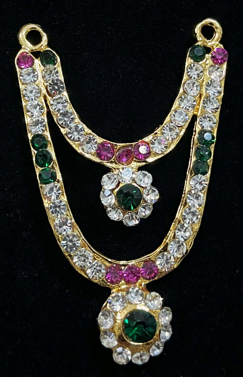 Multi-Layer Temple Haram – Royal Grand Alankaram - Pink, white & green stones on South Indian Stones metal alloy - Length: 2 inches, Width: 1 inches 1