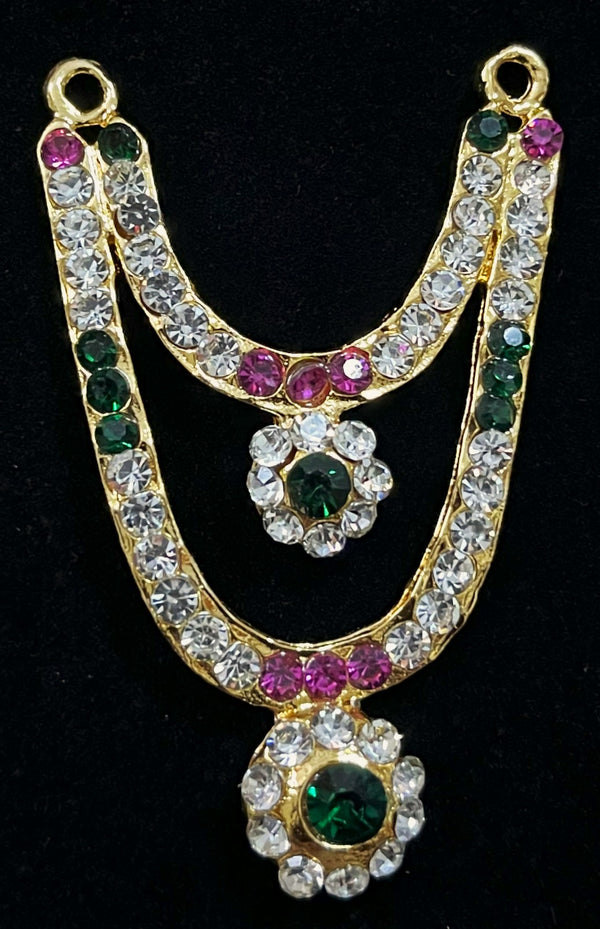 Multi-Layer Temple Haram – Royal Grand Alankaram - Pink, white & green stones on South Indian Stones metal alloy - Length: 2 inches, Width: 1 inches