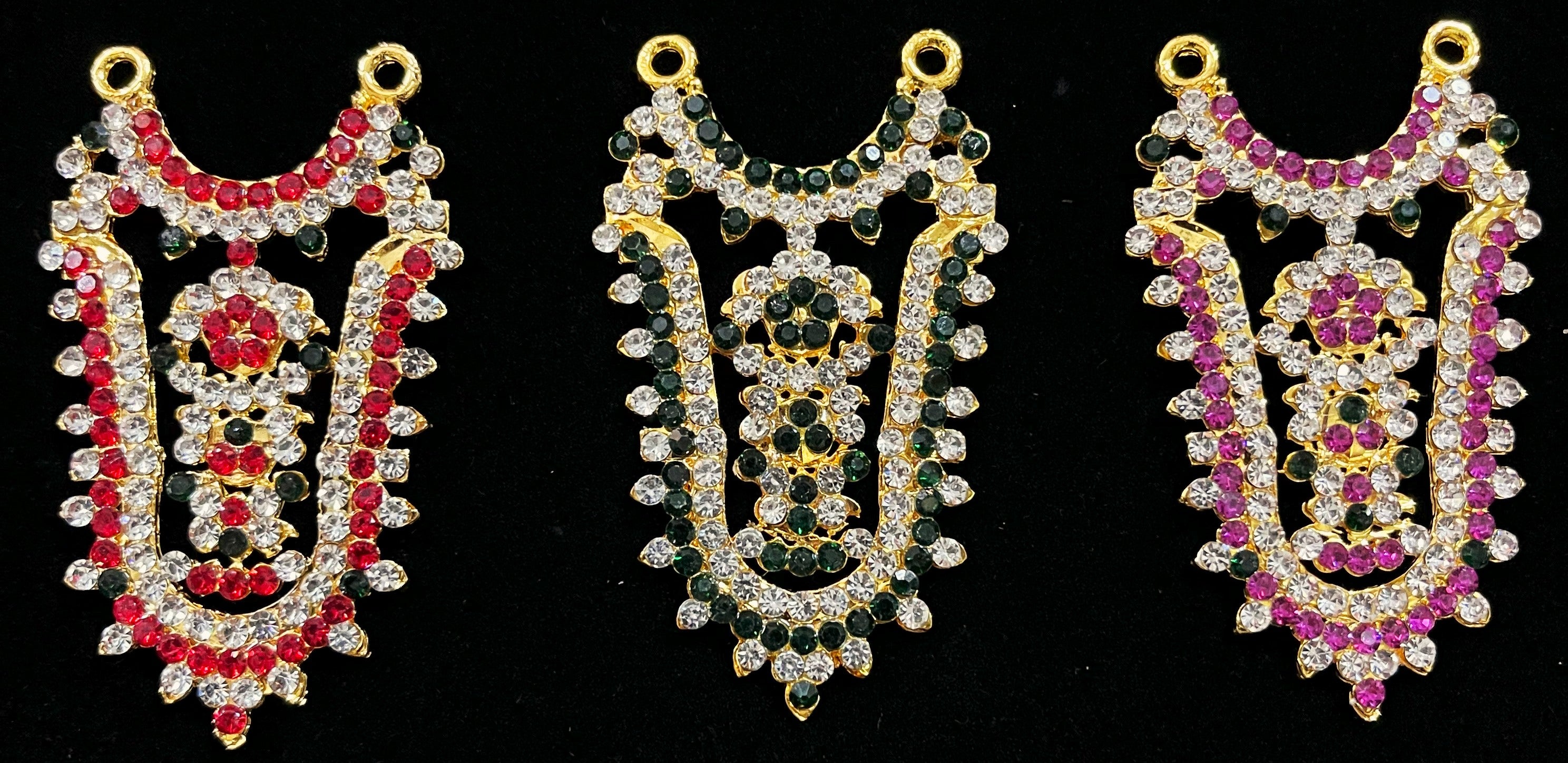 Grand Kavacham Necklace – Full Chest Armour Design - Pink, white & green stones / Red, white & green stones / Green, white stones on South Indian Stones metal alloy - Length: 2.2 inches, Width: 1 inches 1