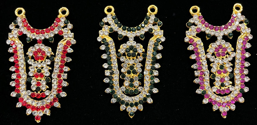 Grand Kavacham Necklace – Full Chest Armour Design - Pink, white & green stones / Red, white & green stones / Green, white stones on South Indian Stones metal alloy - Length: 2.2 inches, Width: 1 inches