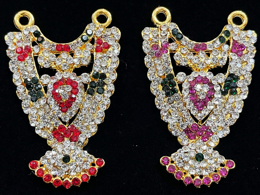 Grand Kavacham Necklace – Full Chest Armour Design - Pink, white & green stones / Red, white & green stones on South Indian Stones metal alloy - Length: 2.2 inches, Width: 1 inches