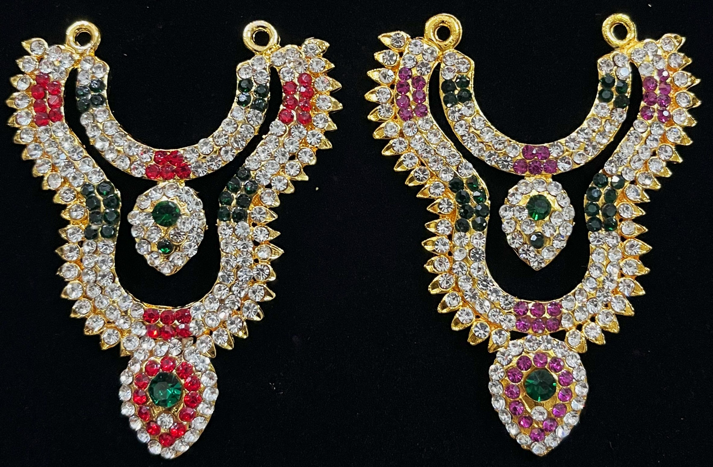 Multi-Layer Temple Haram – Royal Grand Alankaram - Pink, white & green stones / Red, white & green stones on South Indian Stones metal alloy - Length: 2.5 inches, Width: 1 inch 1