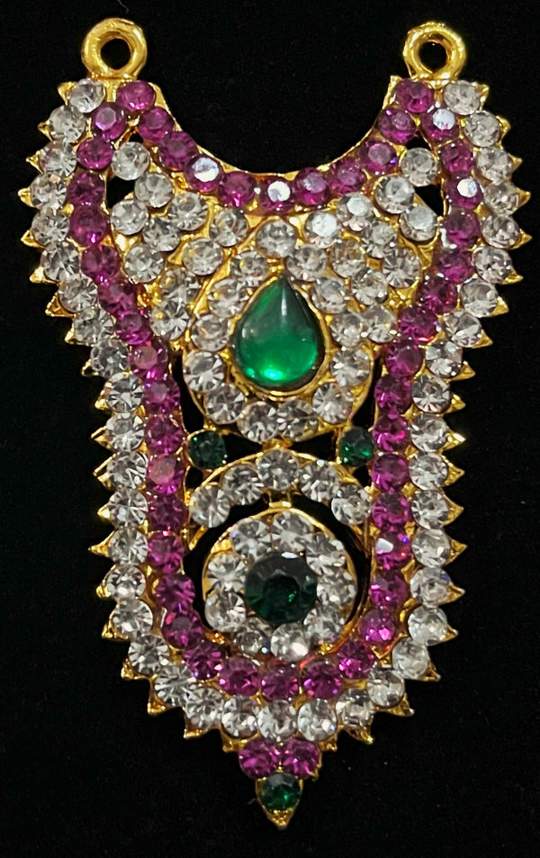 Grand Kavacham Necklace – Full Chest Armour Design - Pink, white & green stones on South Indian Stones metal alloy - Length: 2.5 inches, Width: 1 inches