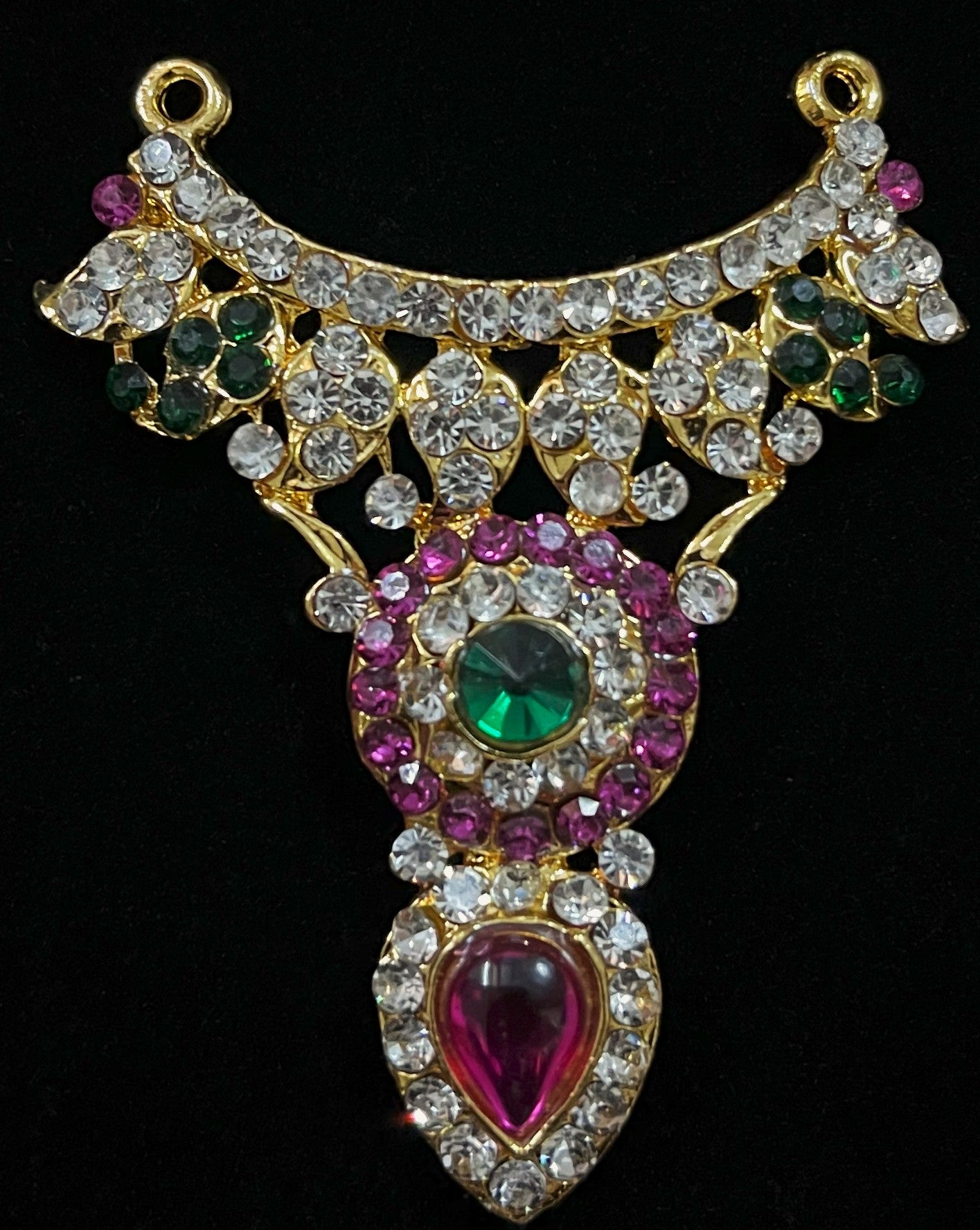 Short Necklace (Addigai) - Pink, white & green stones on South Indian Stones metal alloy - Length: 2.5 inches, Width: 1.5 inches 1