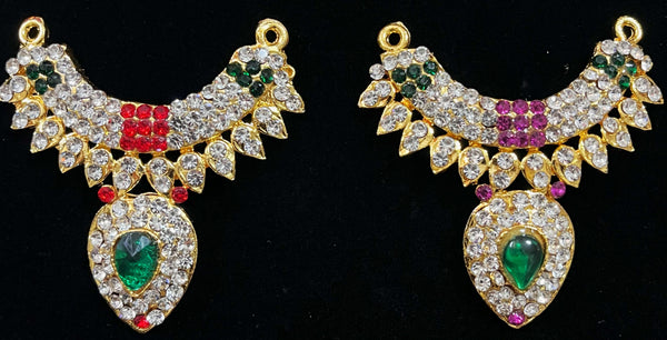 Short Necklace (Addigai) - Pink, white & green stones / Red, white & green stones on South Indian Stones metal alloy - Length: 2.5 inches, Width: 1.75 inches