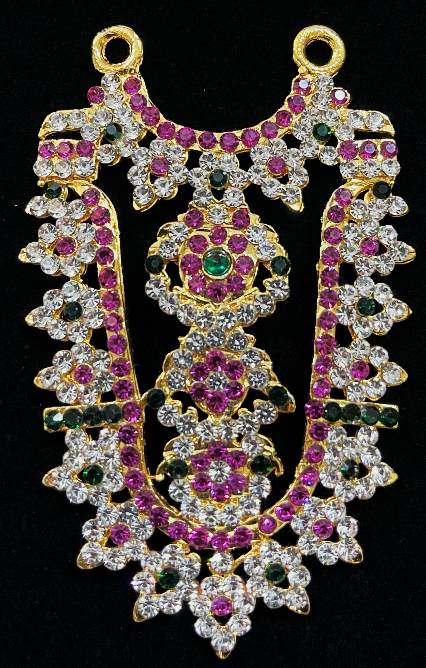 Grand Kavacham Necklace – Full Chest Armour Design - Pink, white & green stones on South Indian Stones metal alloy - Length: 3 inches, Width: 1 inches 1