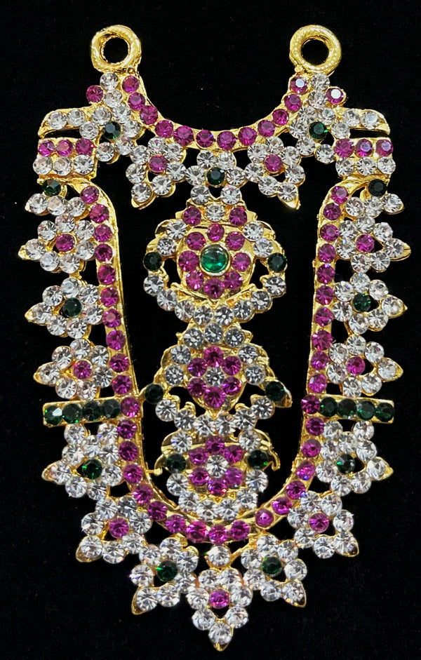 Grand Kavacham Necklace – Full Chest Armour Design - Pink, white & green stones on South Indian Stones metal alloy - Length: 3 inches, Width: 1 inches