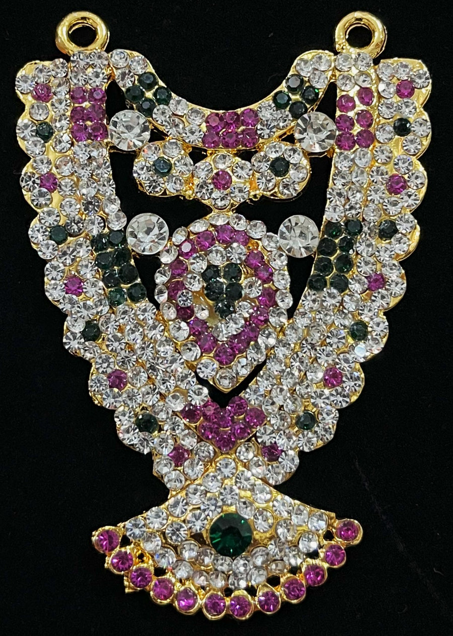 Grand Kavacham Necklace – Full Chest Armour Design - Pink, white & green stones on South Indian Stones metal alloy - Length: 3 inches, Width: 1.5 inches