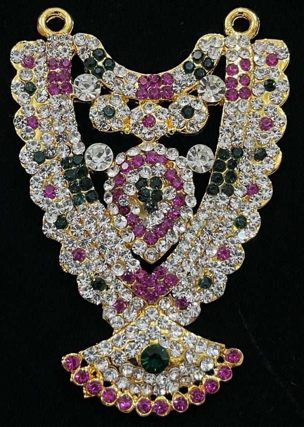 Grand Kavacham Necklace – Full Chest Armour Design - Pink, white & green stones on South Indian Stones metal alloy - Length: 3 inches, Width: 1.5 inches