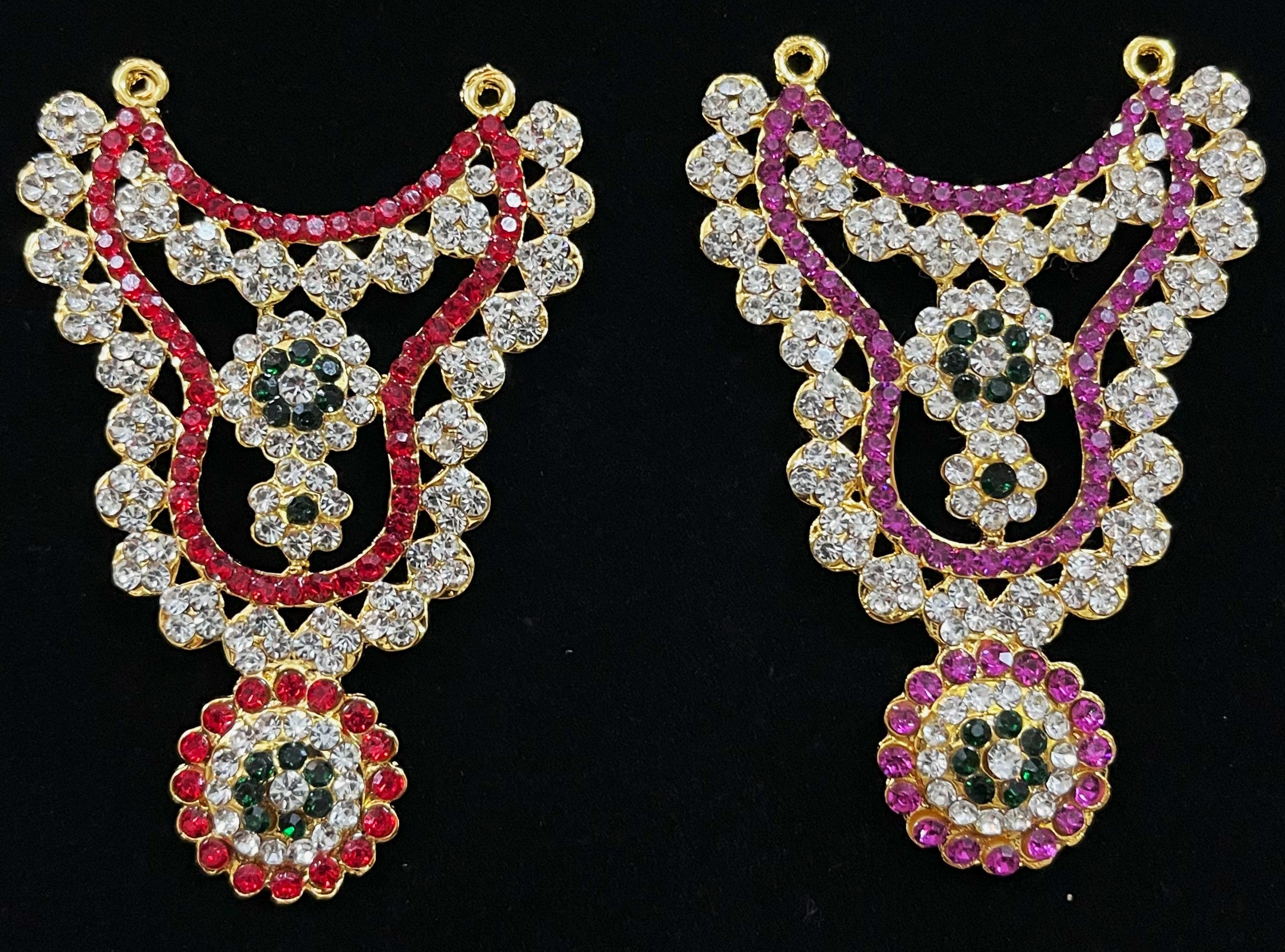 Multi-Layer Temple Haram – Royal Grand Alankaram - Pink, white & green stones / Red, white & green stones on South Indian Stones metal alloy - Length: 3 inches, Width: 1.2 inches 1