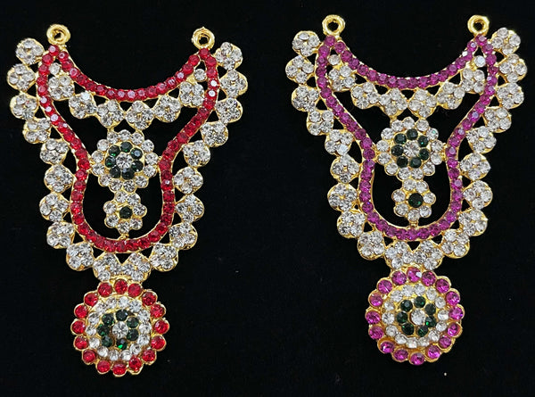 Multi-Layer Temple Haram – Royal Grand Alankaram - Pink, white & green stones / Red, white & green stones on South Indian Stones metal alloy - Length: 3 inches, Width: 1.2 inches