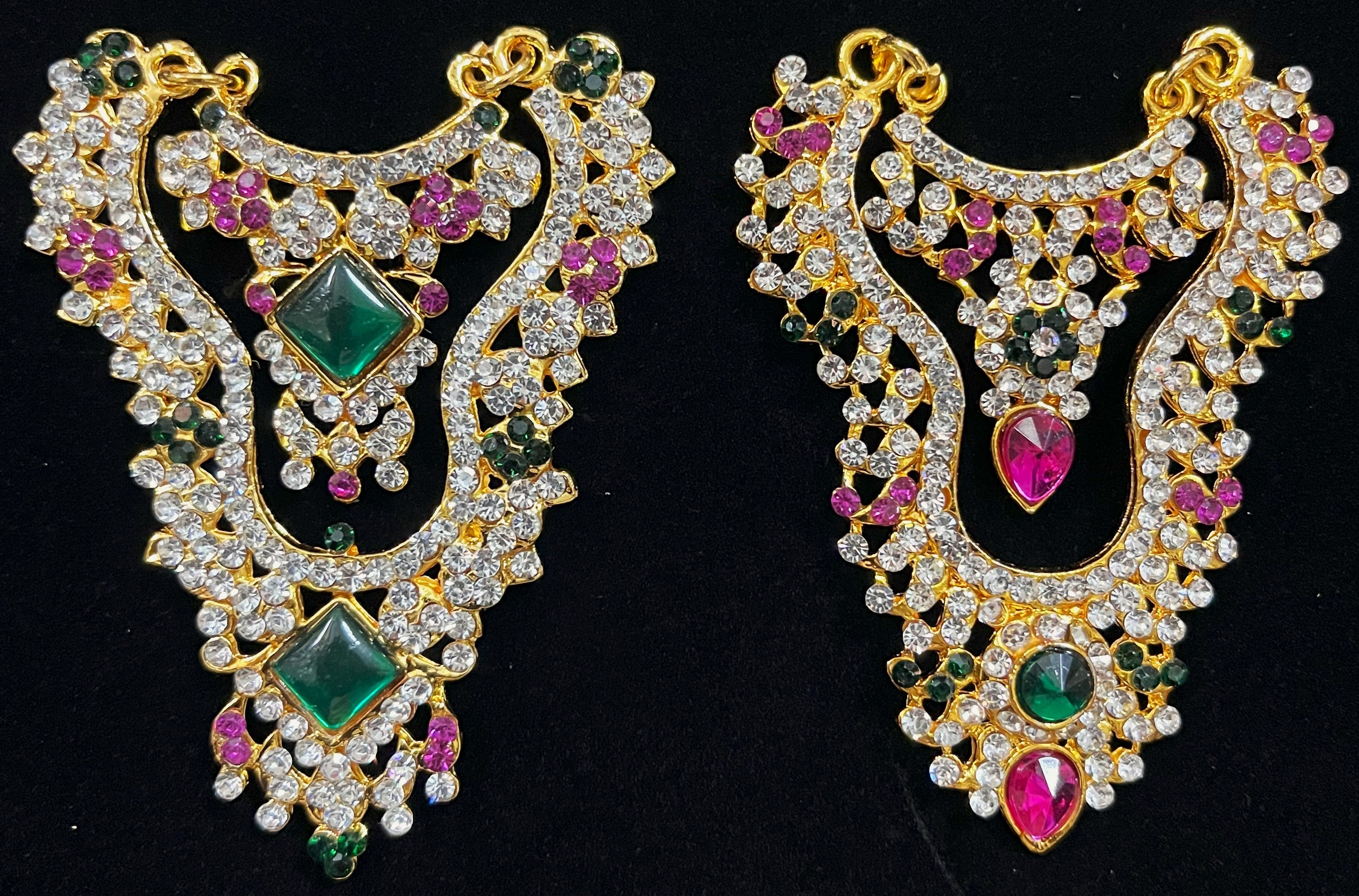 Multi-Layer Temple Haram – Royal Grand Alankaram - Pink, white & green stones / Red, white & green stones on South Indian Stones metal alloy - Length: 3 inches, Width: 1.2 inches 1