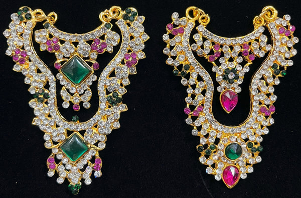 Multi-Layer Temple Haram – Royal Grand Alankaram - Pink, white & green stones / Red, white & green stones on South Indian Stones metal alloy - Length: 3 inches, Width: 1.2 inches